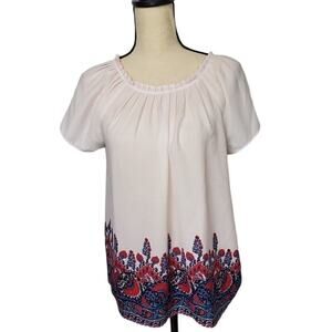 Loft Pleated Pink Floral Peasant Top Petite